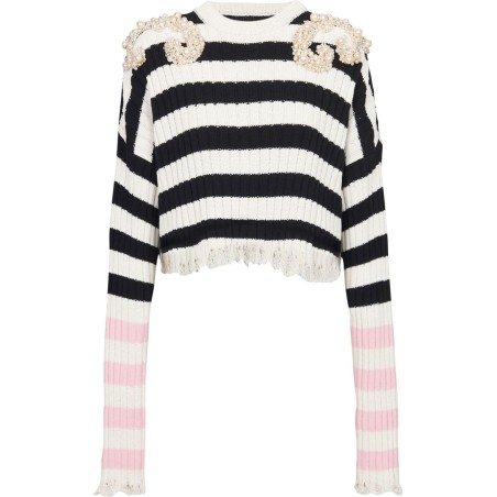 Embroidered strip pullover