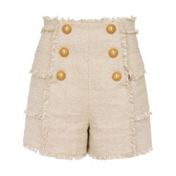 Hw 6 btn linen fringed shorts