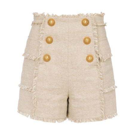 Hw 6 btn linen fringed shorts