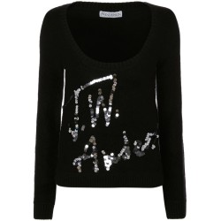 Scoop neck sequins logo jumper