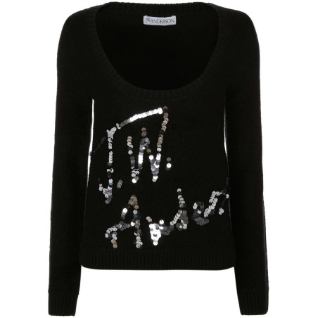 Scoop neck sequins logo jumper