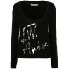 Scoop neck sequins logo jumper