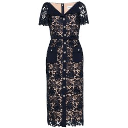 Navy lace open neck midi dress