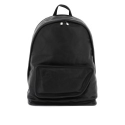 'crinkled leather shield backpack