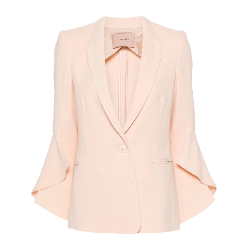 Flounce-sleeve crepe blazer