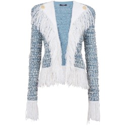 Fringed denim tweed jacket