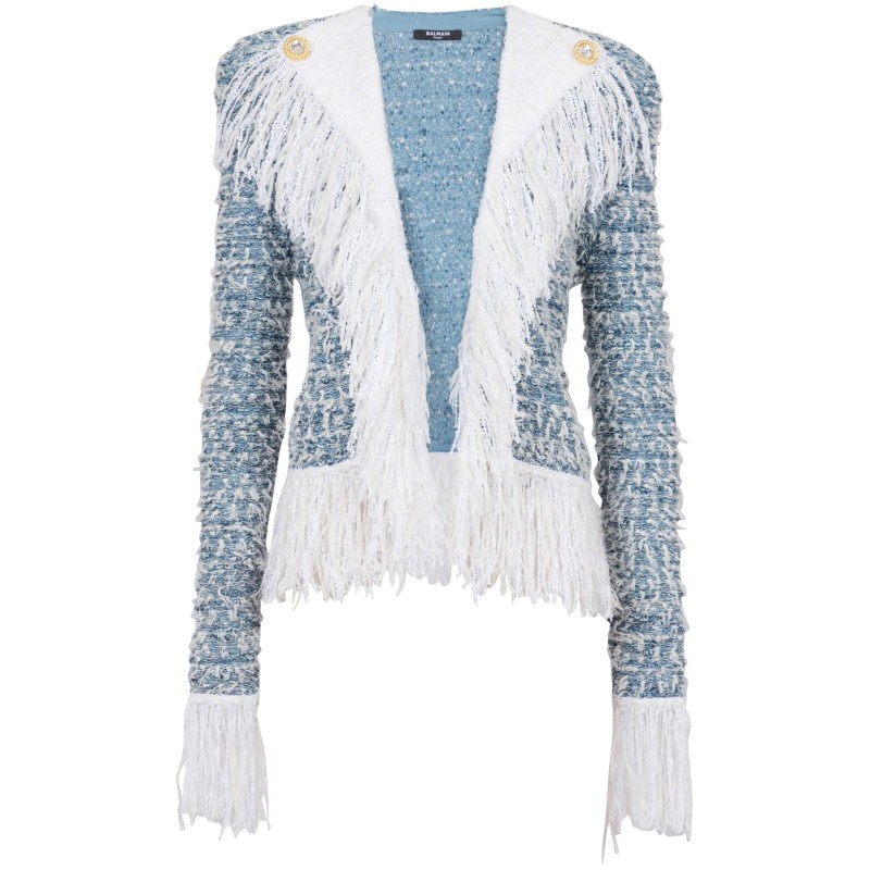 Fringed denim tweed jacket