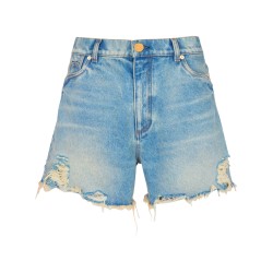 Mid-rise frayed denim shorts