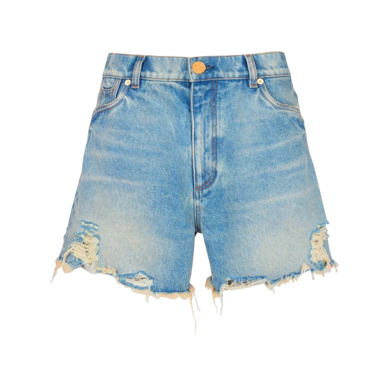 Mid-rise frayed denim shorts