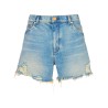 Mid-rise frayed denim shorts