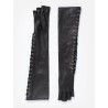 laced-up long leather gloves