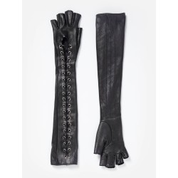 long leather gloves with front laces