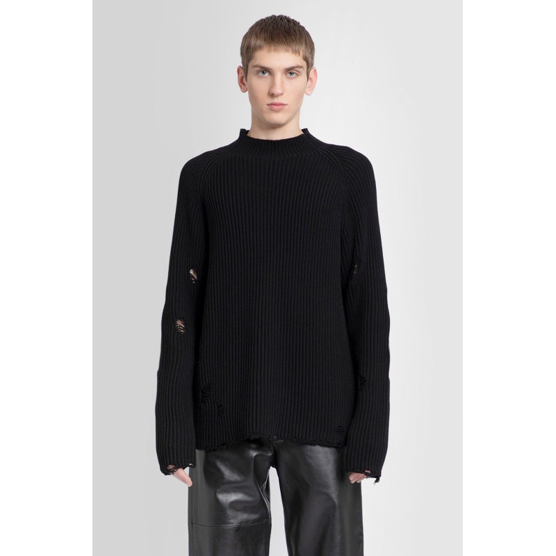 distressed mock neck jumper