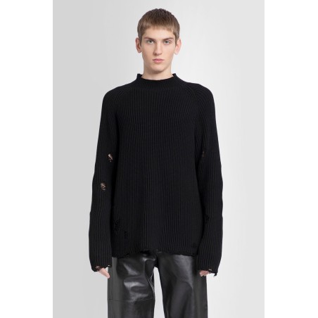 distressed mock neck jumper