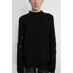 distressed mock neck jumper