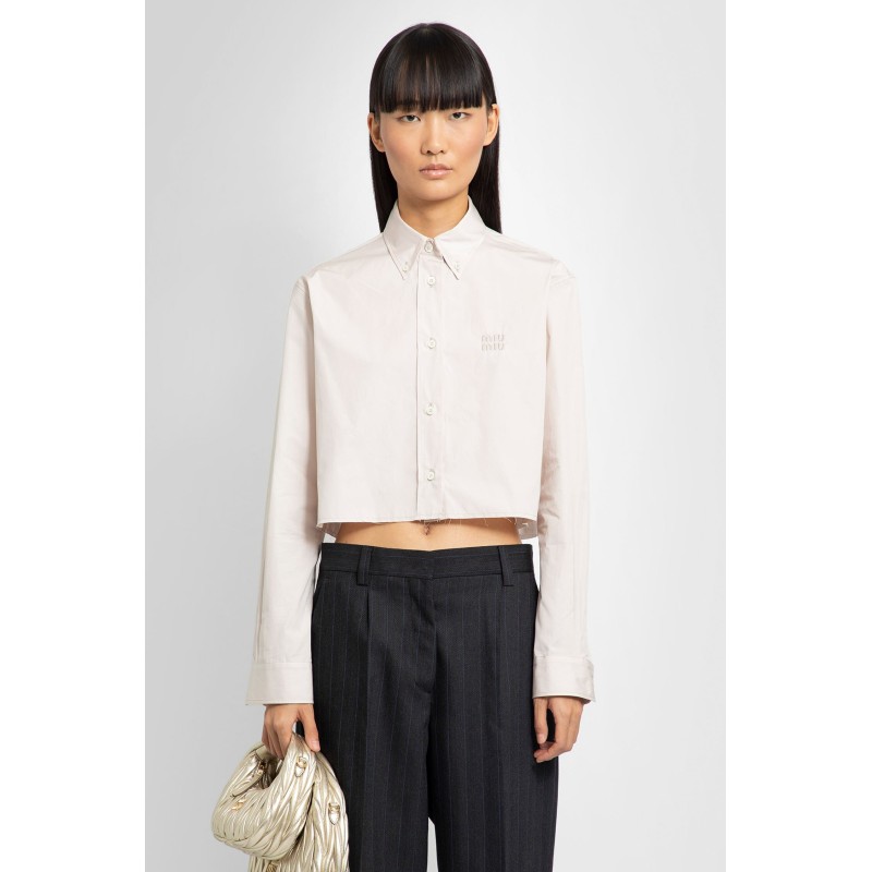 cropped buttondown shirt in cotton poplin