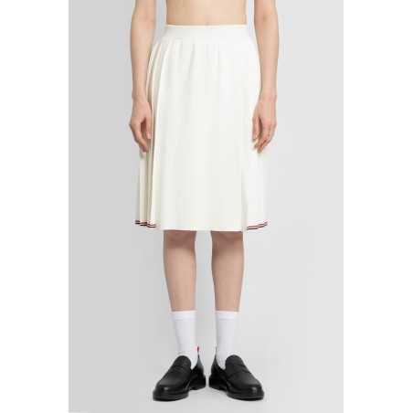 below-the-knee pleated wrap skirt