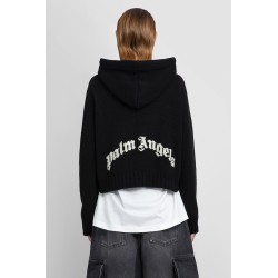 curved logo knit hoodie