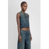 collarless denim gilet