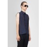 sleeveless pocket shirt in matte and shiny striped silk