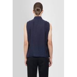 sleeveless pocket shirt in matte and shiny striped silk