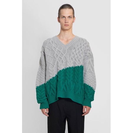 two-tone cable knit sweater in wool