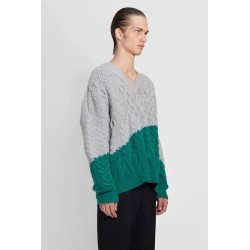 two-tone cable knit sweater in wool