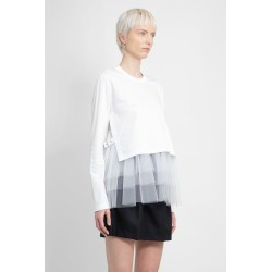 cotton jersey and tulle long sleeve crop top