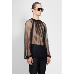 gathered long sleeve top in tulle