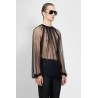 gathered long sleeve top in tulle