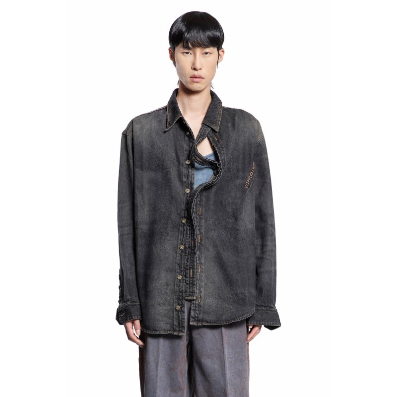 hook-and-eye denim shirt