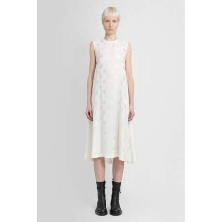 sleeveless wide polkadot dress in silk