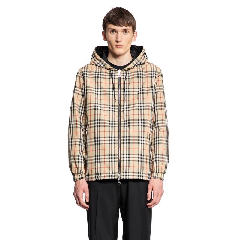 reversible vintage check hooded jacket