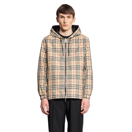 reversible vintage check hooded jacket