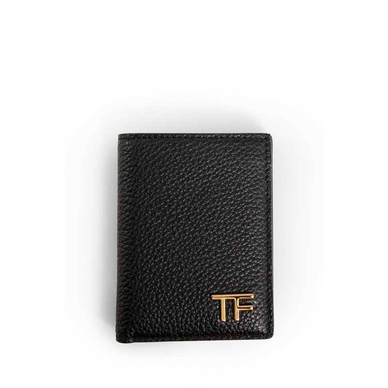 grained leather folding card holder