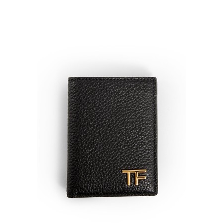 grained leather folding card holder