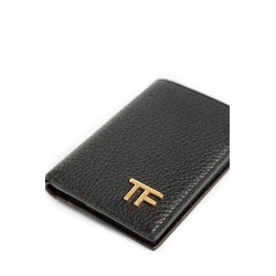 grained leather folding card holder