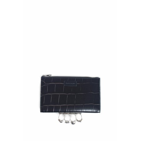 the knuckle zip pouch in crocodile embossed leather