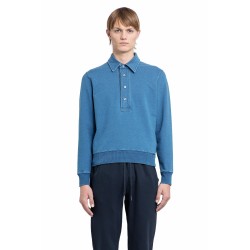 indigo dye jersey long sleeve polo