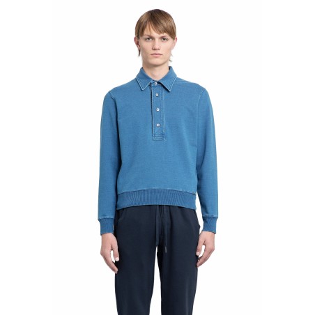 indigo dye jersey long sleeve polo