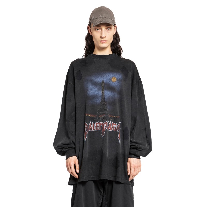 paris moon double front oversize long sleeve t-shirt in vintage jersey