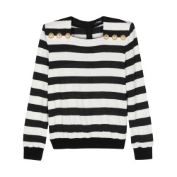 Embossed-button striped jumper