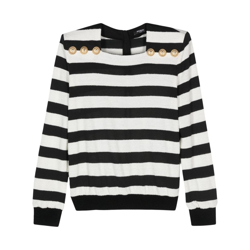 Embossed-button striped jumper