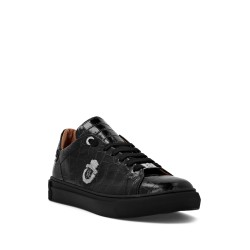 Logo-patch leather sneakers