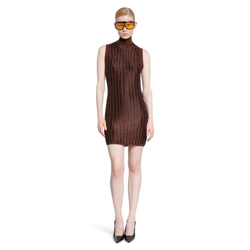 slinky viscose and wool metal rib mini dress