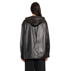 leather hoodie overshirt jacket