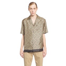 gg horsebit print silk shirt