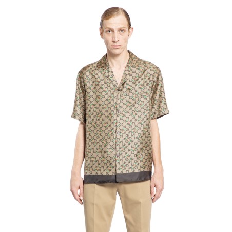 gg horsebit print silk shirt