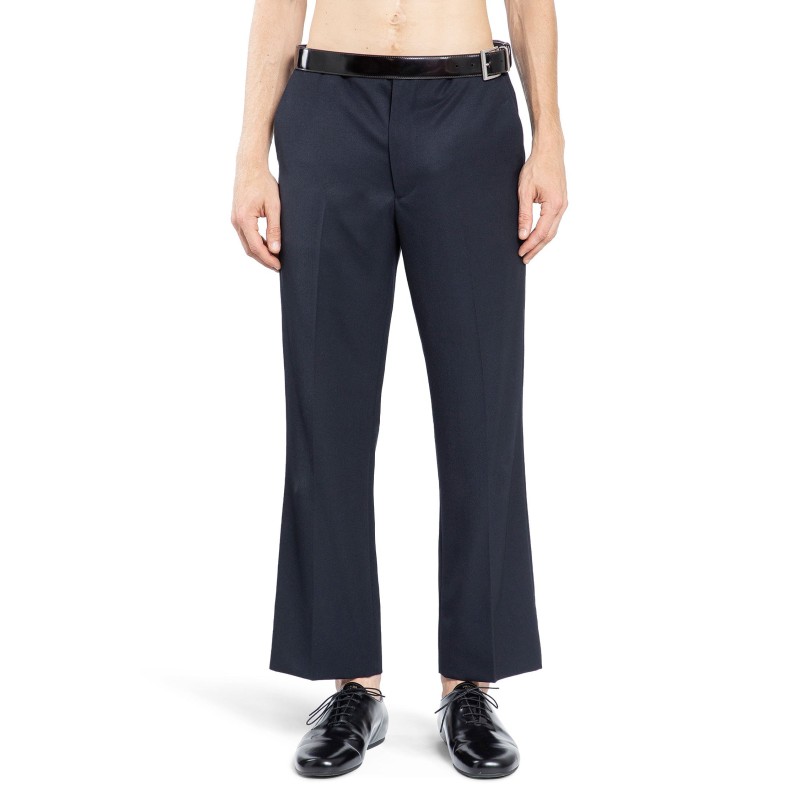 gabardine trousers with leather belt