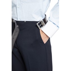 gabardine trousers with leather belt